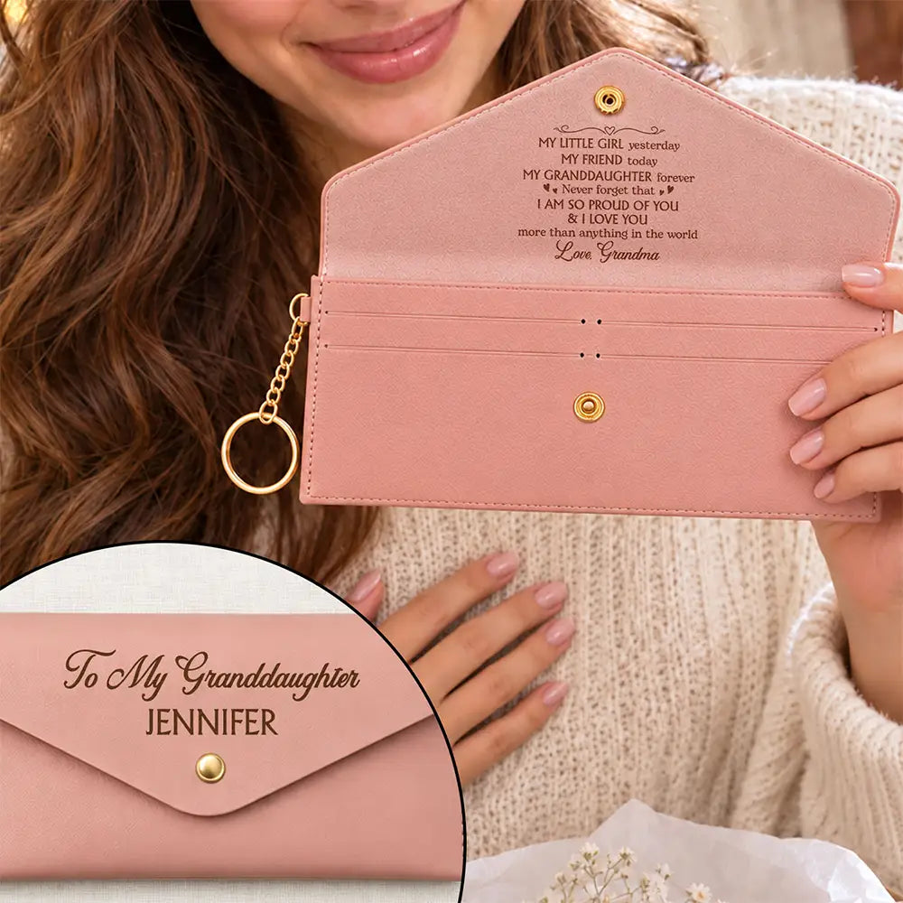 Custom Text,Gift For Children,Gift For Daughter,Gifts For Her,Sentimental,Top Market- Birthday Gifts For Daughter, Granddaughter - Personalized Name I Am So Proud Of You Leather Envelope Wallet