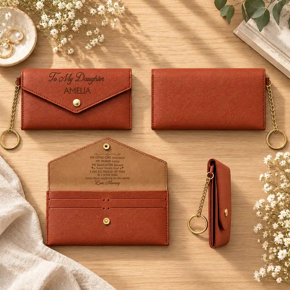 Custom Text,Gift For Children,Gift For Daughter,Gifts For Her,Sentimental,Top Market- Birthday Gifts For Daughter, Granddaughter - Personalized Name I Am So Proud Of You Leather Envelope Wallet