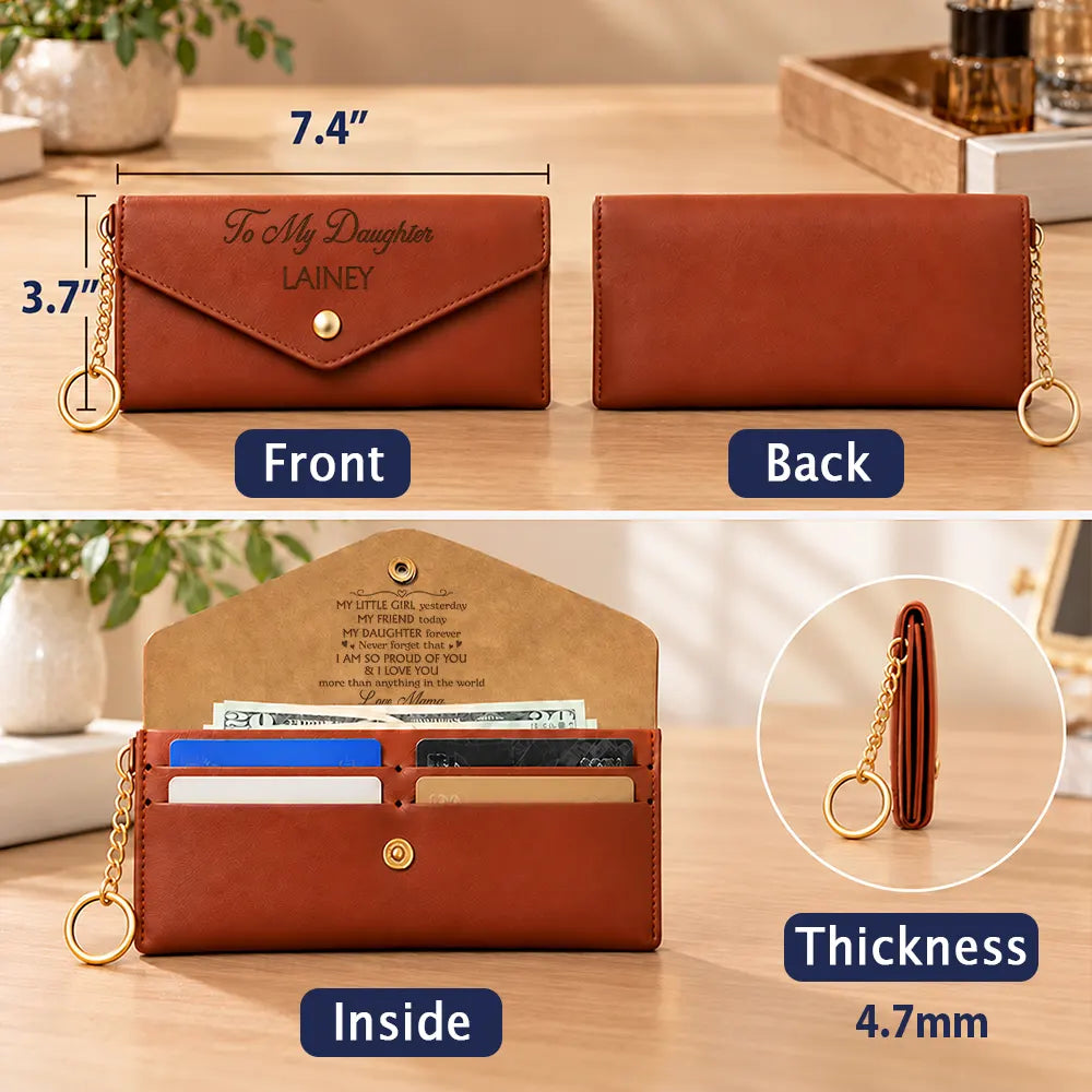 Custom Text,Gift For Children,Gift For Daughter,Gifts For Her,Sentimental,Top Market- Birthday Gifts For Daughter, Granddaughter - Personalized Name I Am So Proud Of You Leather Envelope Wallet