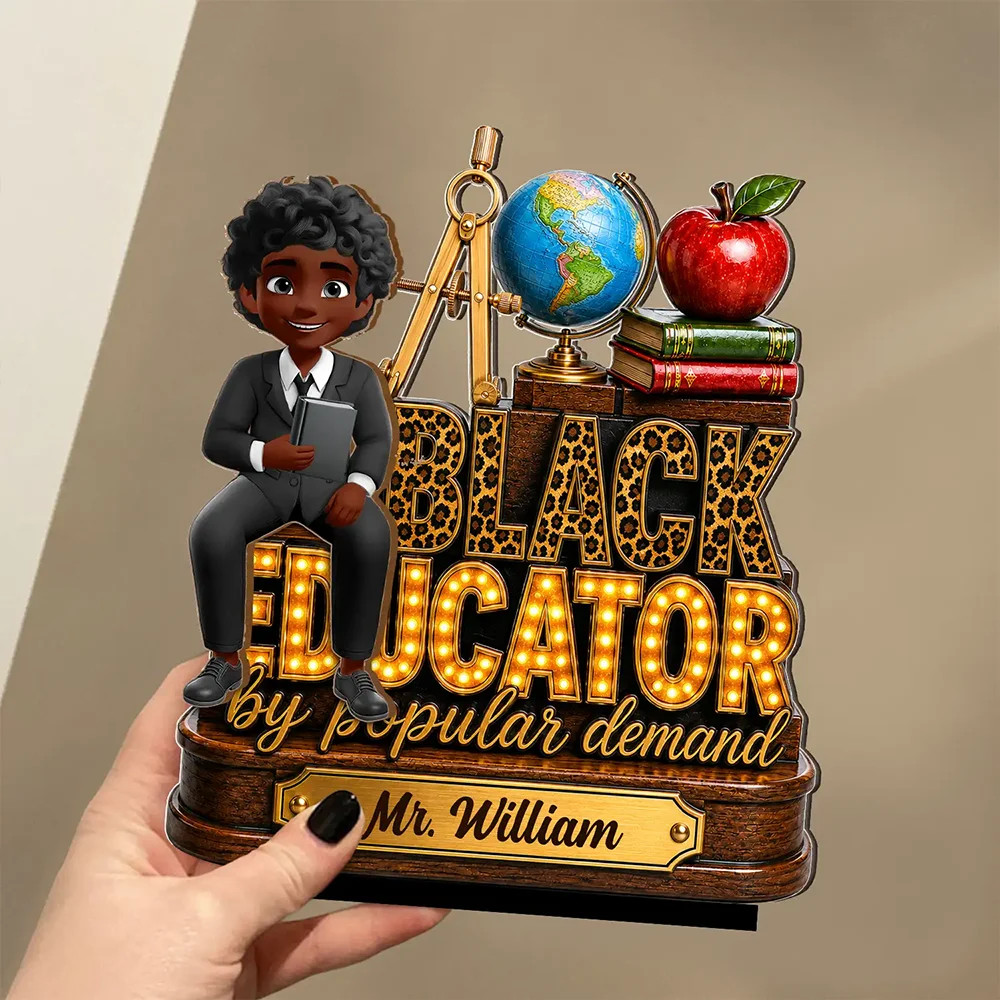 Back To School, Top Market, Teacher, Inspirational, Vector - Black Educator by Popular Demand Gift For Teachers - Personalized Custom Shaped 2-Layered Wooden Plaque