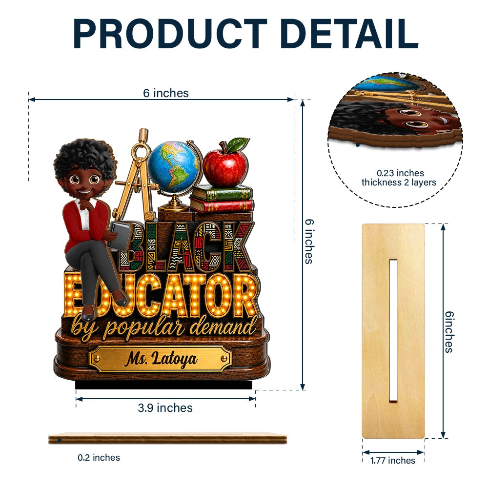 Back To School, Top Market, Teacher, Inspirational, Vector - Black Educator by Popular Demand Gift For Teachers - Personalized Custom Shaped 2-Layered Wooden Plaque