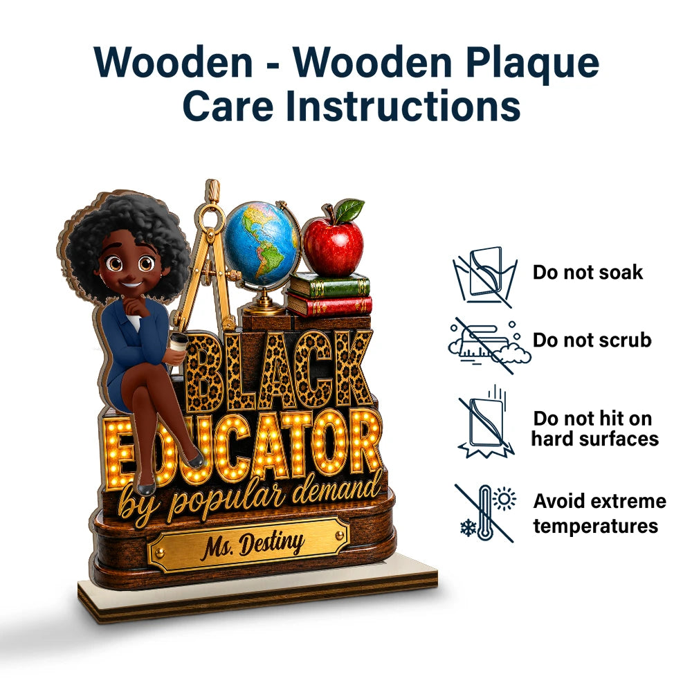 Back To School, Top Market, Teacher, Inspirational, Vector - Black Educator by Popular Demand Gift For Teachers - Personalized Custom Shaped 2-Layered Wooden Plaque