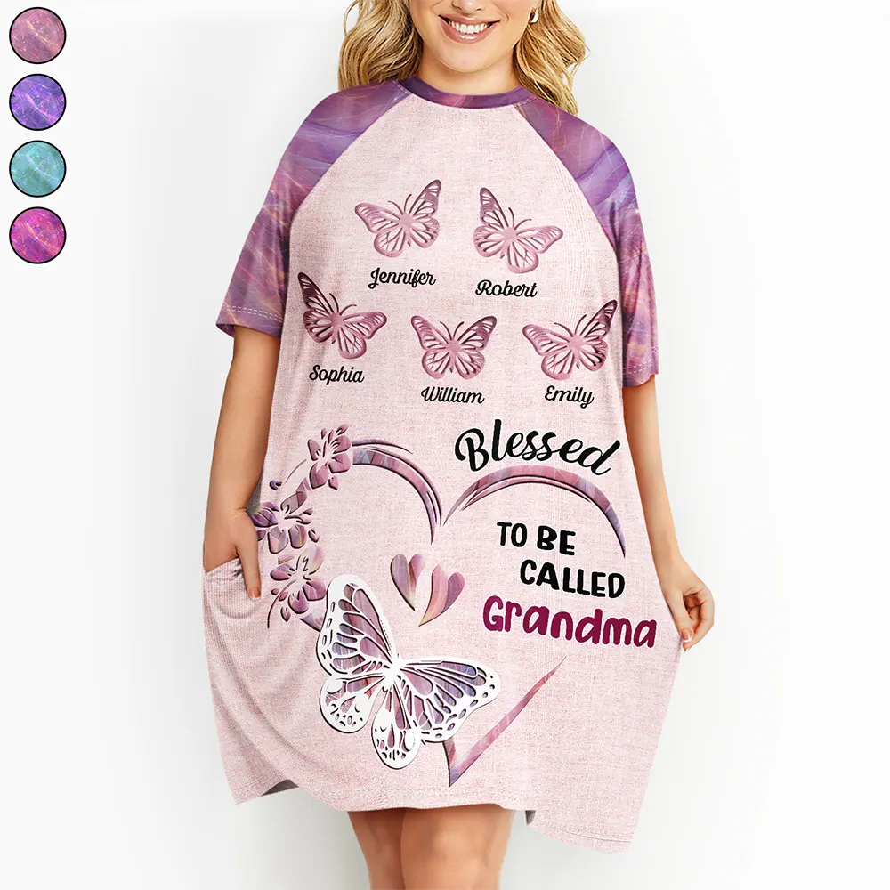 Gift For Grandma,Grandma - Grandkids,Happy - Blessed To Be Called Grandma - Personalized Women's Sleep Tee