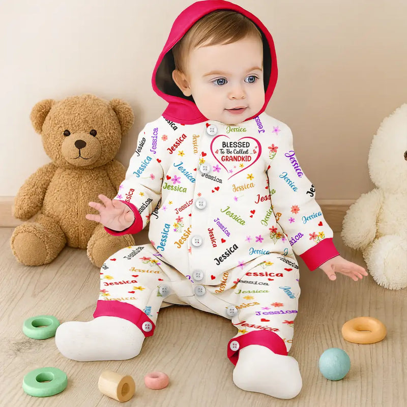 Gift For Grandma, Gift For Mother, Love - Blessed To Be Called Grandma Nana - Personalized Overall Onesie Hooded Jumpsuit