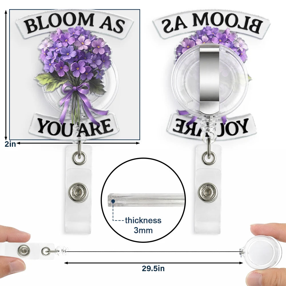 Nurse,Teacher,Gift For Women,Happy,Custom Photo - Bloom As You Are 3D Effect Birth Flower Bouquet - Personalized Badge Reel