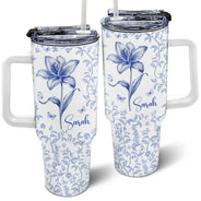 Happy,Gift For Women,Gift For Yourself,Gift For Wife,Gift For Girlfriend,Gift For Sisters,Gift For Grandma - Bloom Where You're Planted Toile Birth Flower - Personalized 40oz Tumbler With Straw