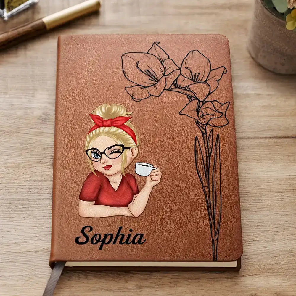 Bloom With Flower And Name - Personalized Leather Journal