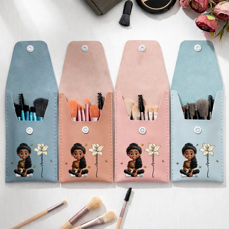 Gift For Yourself,Gift For Women,Gift For Mother,Happy - Blooming In Love - Personalized Makeup Brush Bag Set