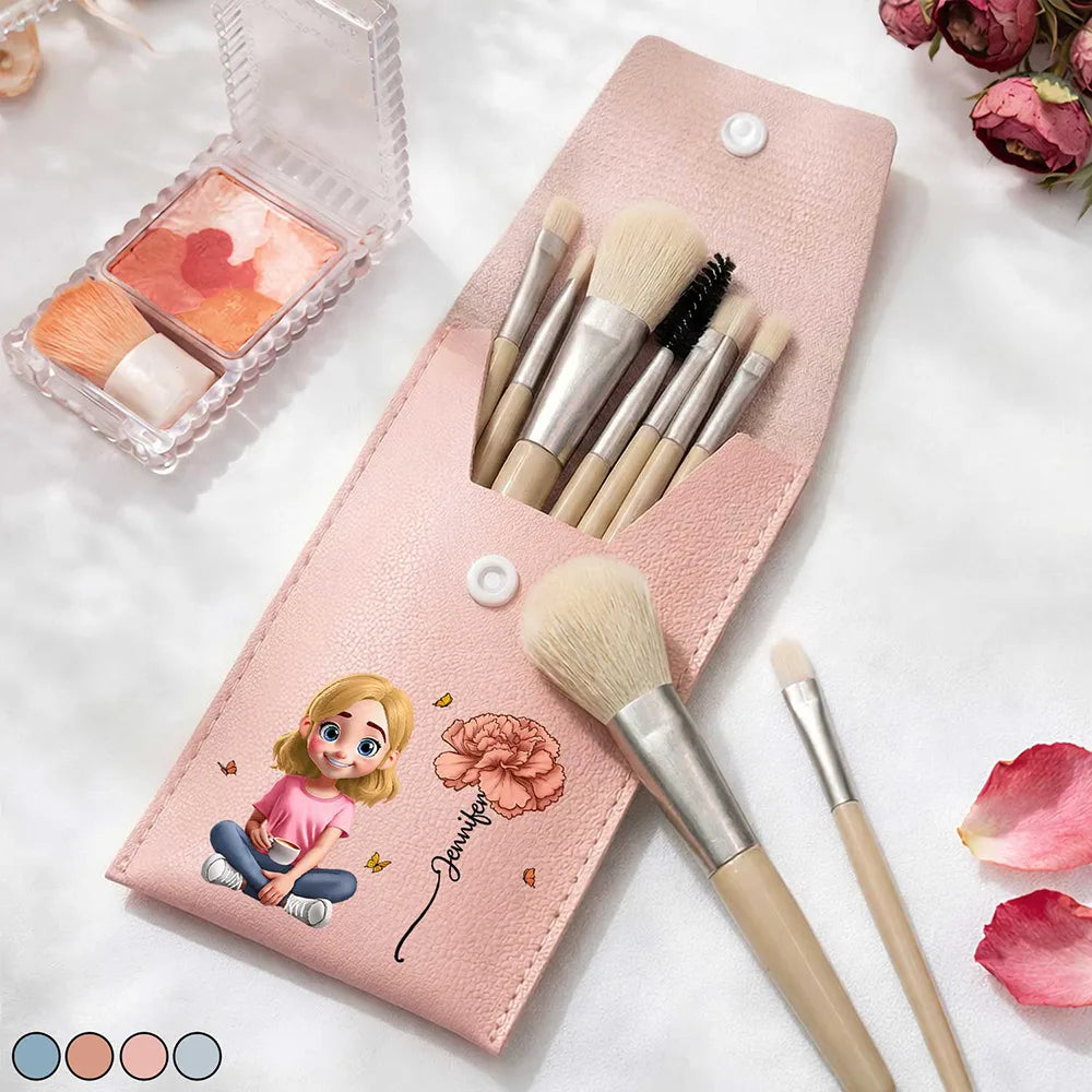Gift For Yourself,Gift For Women,Gift For Mother,Happy - Blooming In Love - Personalized Makeup Brush Bag Set