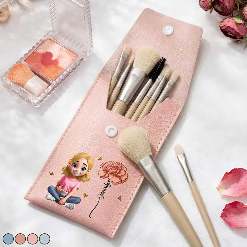 Gift For Yourself,Gift For Women,Gift For Mother,Happy - Blooming In Love - Personalized Makeup Brush Bag Set