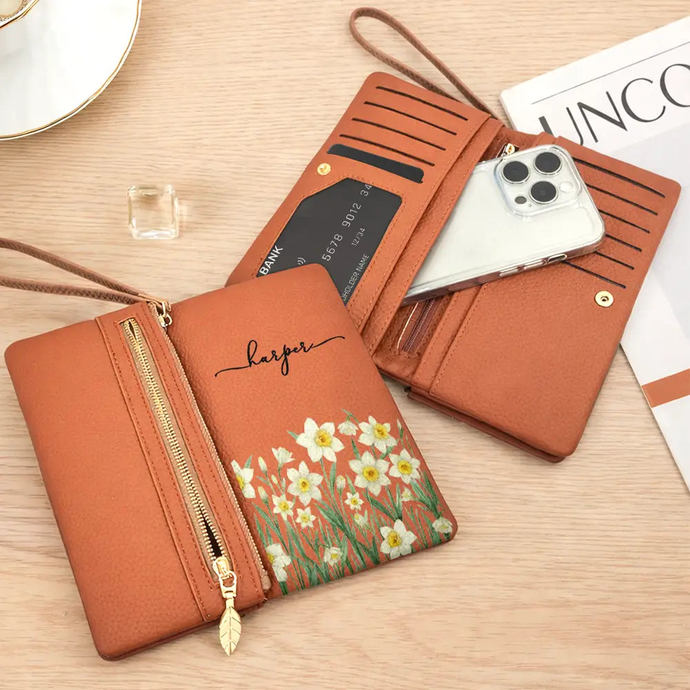 Mom - Daughters (Adult),Mom - Daughters (Young),Mom - Sons,Mom - Children,Gift For Mother,Love - Blooming In Love - Personalized Tri-Fold PU Leather Wristlet Wallet