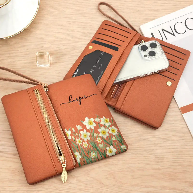 Mom - Daughters (Adult),Mom - Daughters (Young),Mom - Sons,Mom - Children,Gift For Mother,Love - Blooming In Love - Personalized Tri-Fold PU Leather Wristlet Wallet