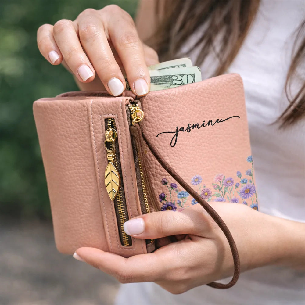 Mom - Daughters (Adult),Mom - Daughters (Young),Mom - Sons,Mom - Children,Gift For Mother,Love - Blooming In Love - Personalized Tri-Fold PU Leather Wristlet Wallet