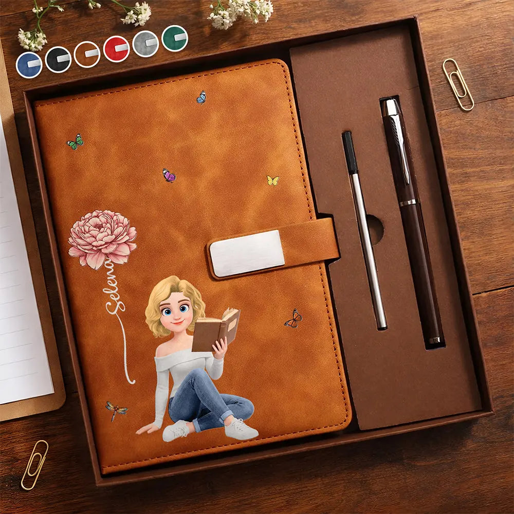 Blooming In Love Birth Month Flower - Personalized Leather Notebook Set