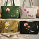 Happy,Gift For Wife,Gift For Girlfriend,Gift For Yourself,Gift For Women,Gift For Aunt,Gift For Mother,Gift For Grandma,Gift For Daughter,Gift For Sisters,Gift For Bestie - Blooming In Love Faux Pressed Birth Flower - Personalized Corduroy Tote Bag