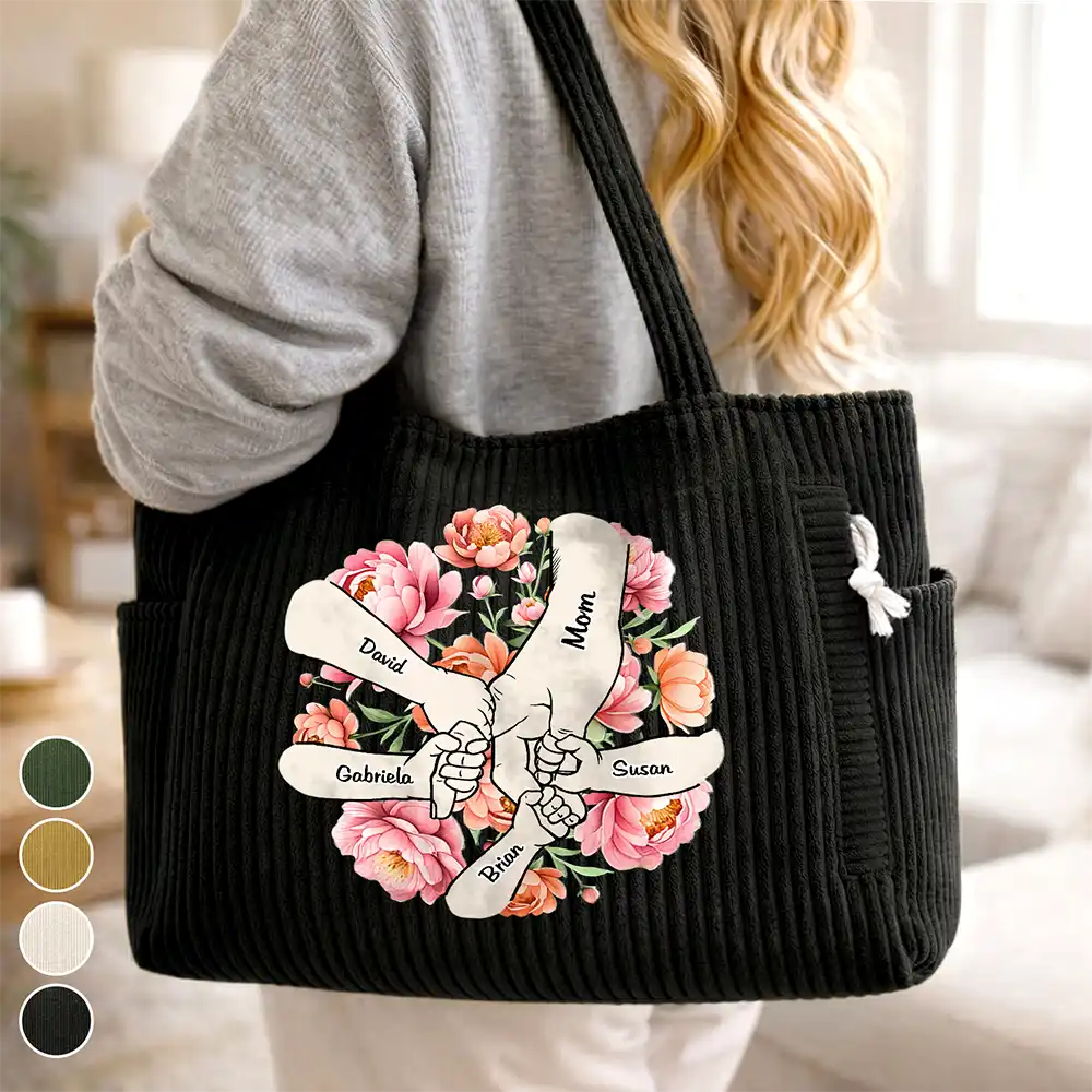 Blooming In Mom's Grandma's Hands - Personalized Corduroy Tote Bag
