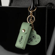 Leather Lipstick Case Keychain With Mirror - Blooming With Birth Month Flower - Personalized Leather Lipstick Case Keychain With Mirror