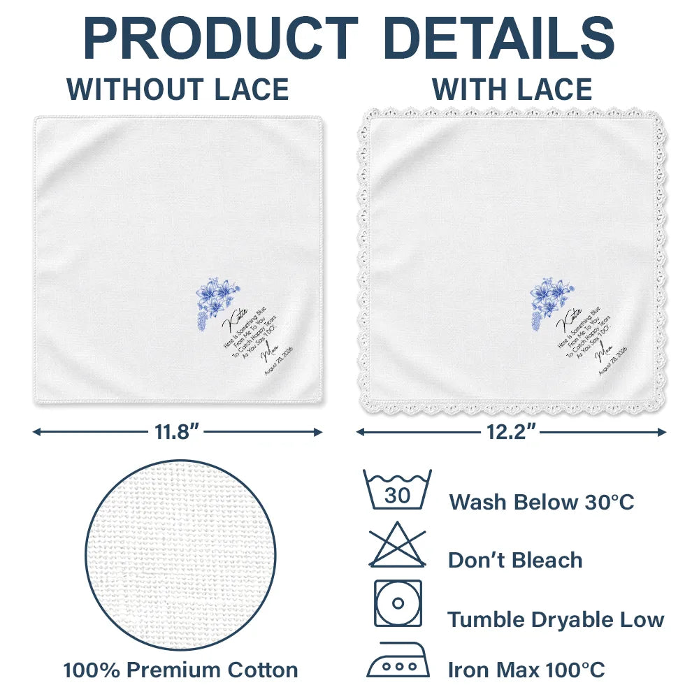 Sentimental,Gift For Children,Gift For Daughter,Wedding,Icon,Custom Text - Blue Wedding Birth Flower Toile For Bride, Daughter - Personalized Handkerchief