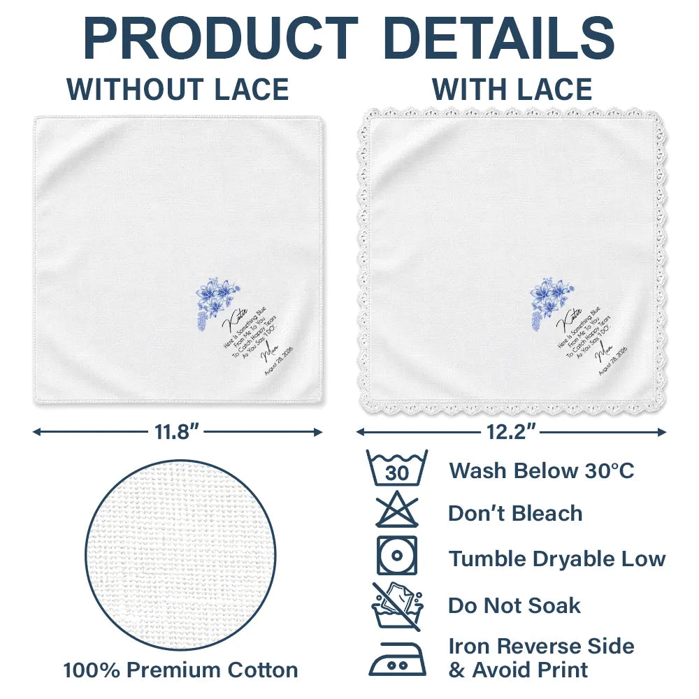 Sentimental,Gift For Children,Gift For Daughter,Wedding,Icon,Custom Text - Blue Wedding Birth Flower Toile For Bride, Daughter - Personalized Handkerchief