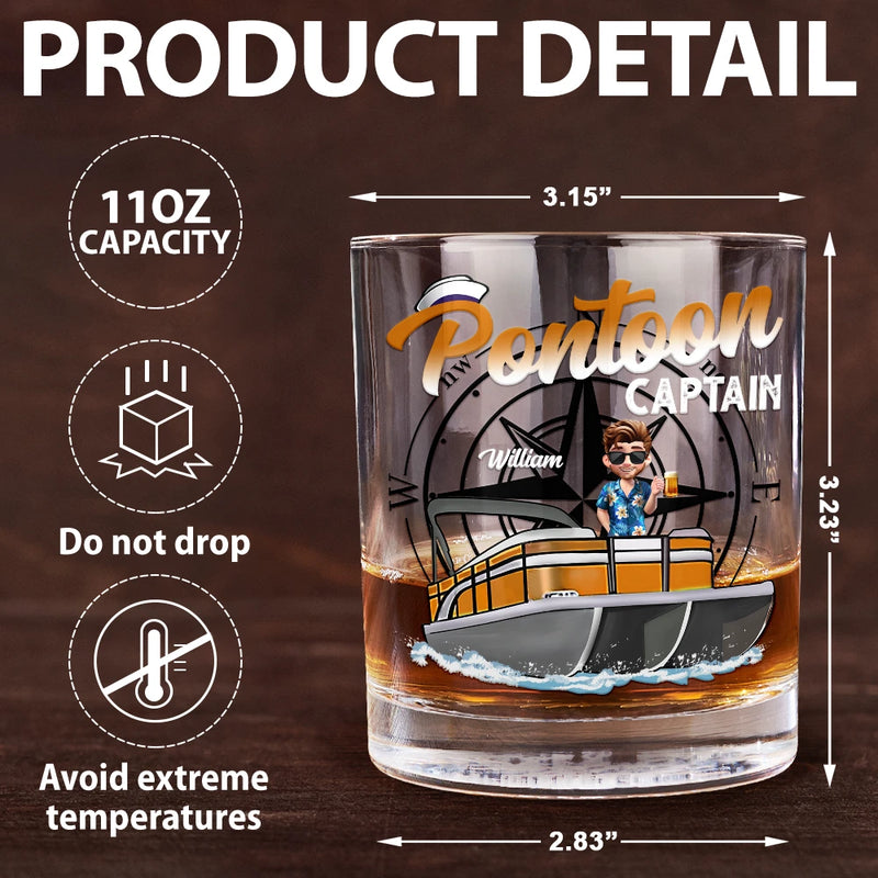 Pontoon,Gift For Men,Funny - Boating Pontoon Captain Traveling - Personalized Whiskey Glass
