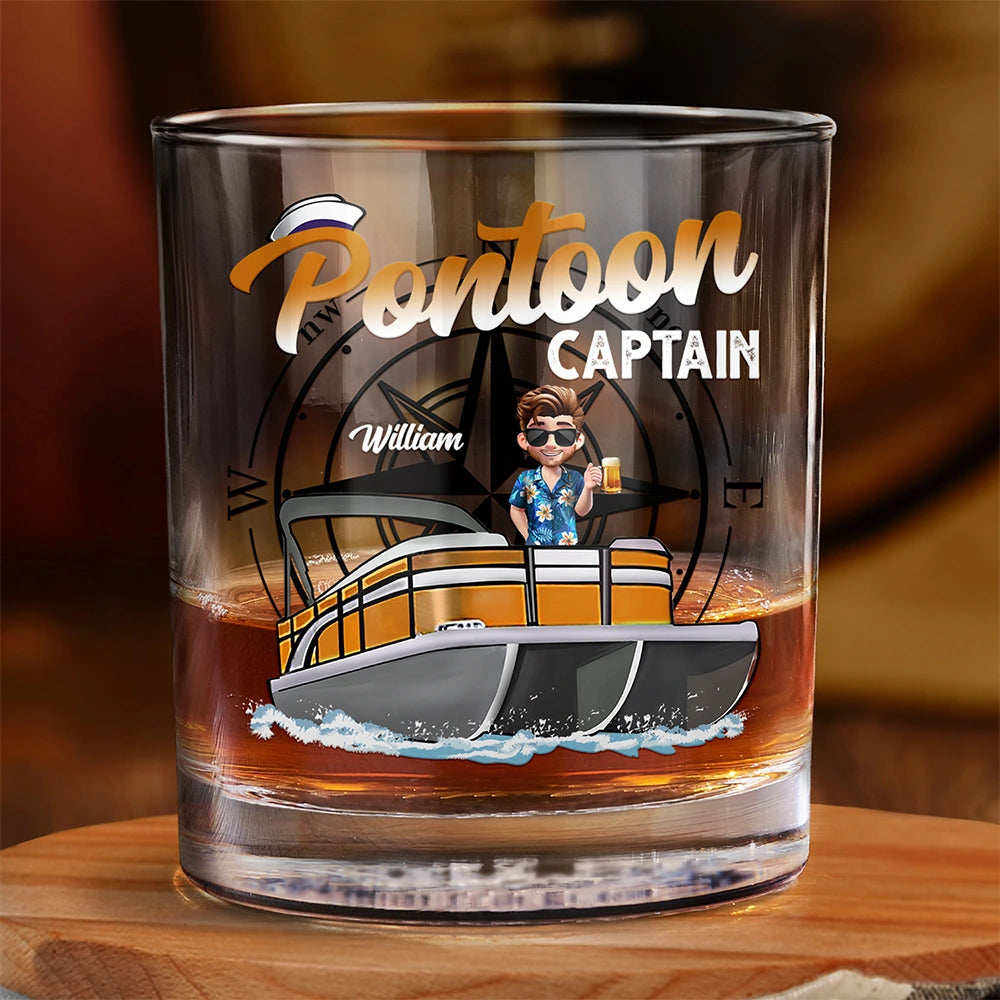 Pontoon,Gift For Men,Funny - Boating Pontoon Captain Traveling - Personalized Whiskey Glass