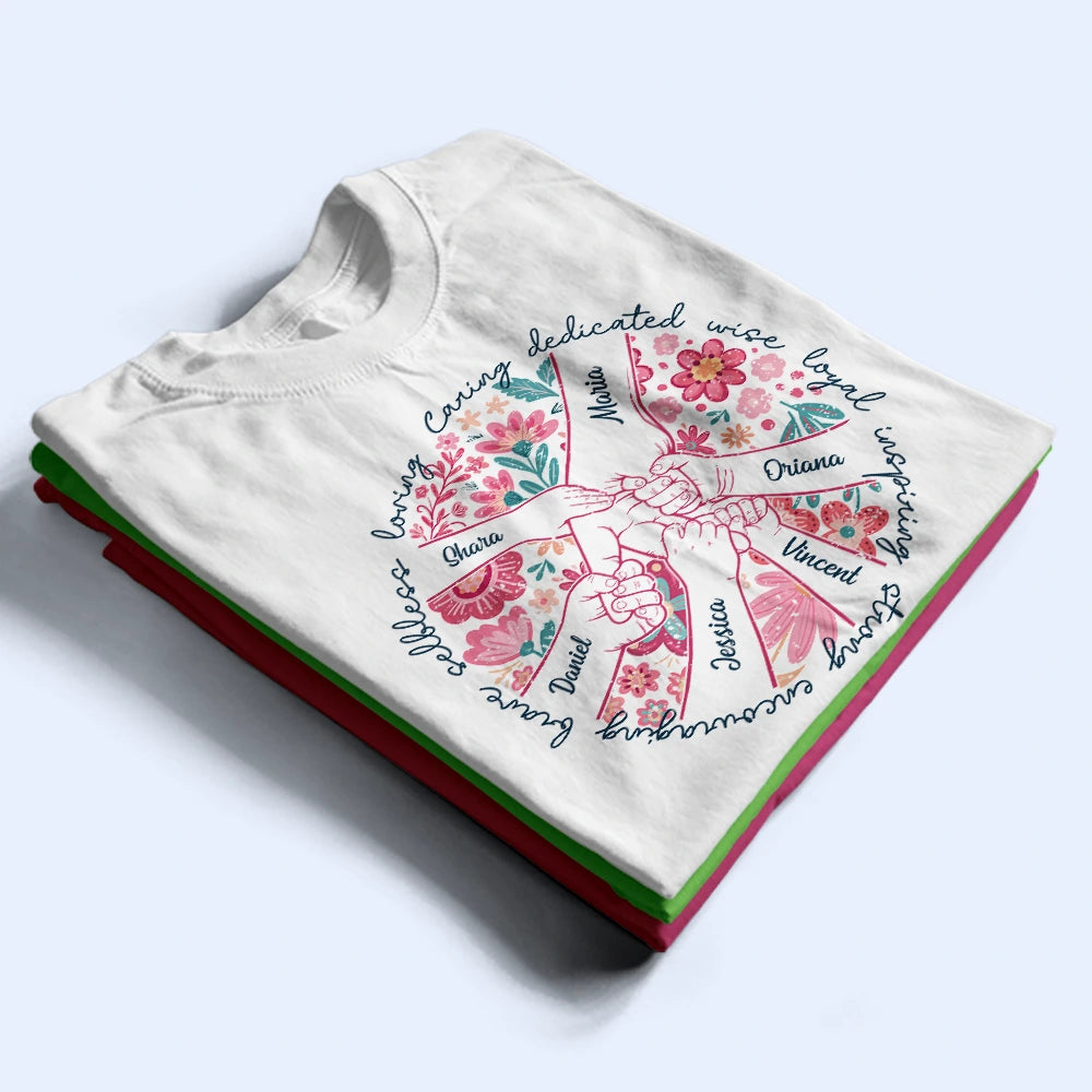 Gift For Mother,Gift For Grandma,Love - Boho Floral Hand In Hand Grandma Mom - Personalized T Shirt