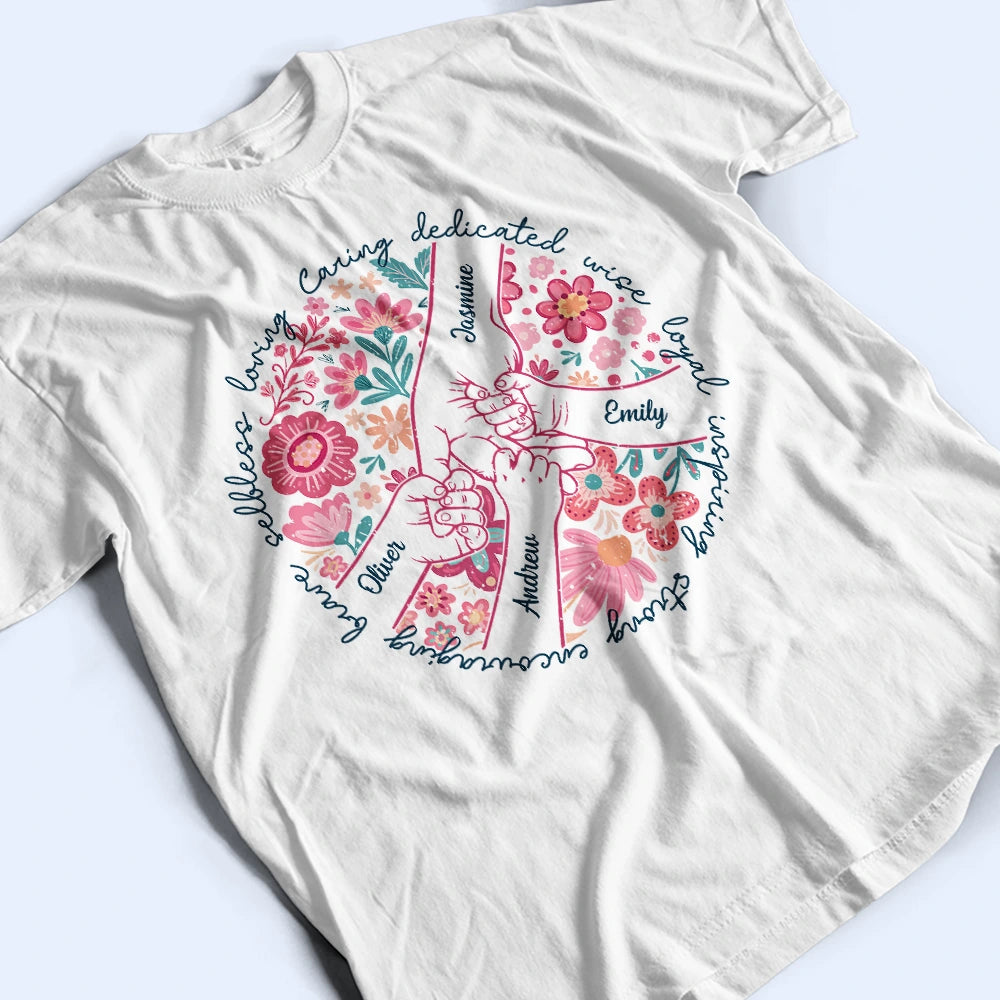 Gift For Mother,Gift For Grandma,Love - Boho Floral Hand In Hand Grandma Mom - Personalized T Shirt