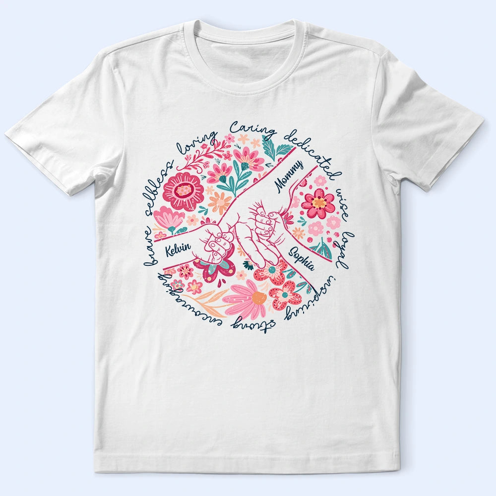 Gift For Mother,Gift For Grandma,Love - Boho Floral Hand In Hand Grandma Mom - Personalized T Shirt