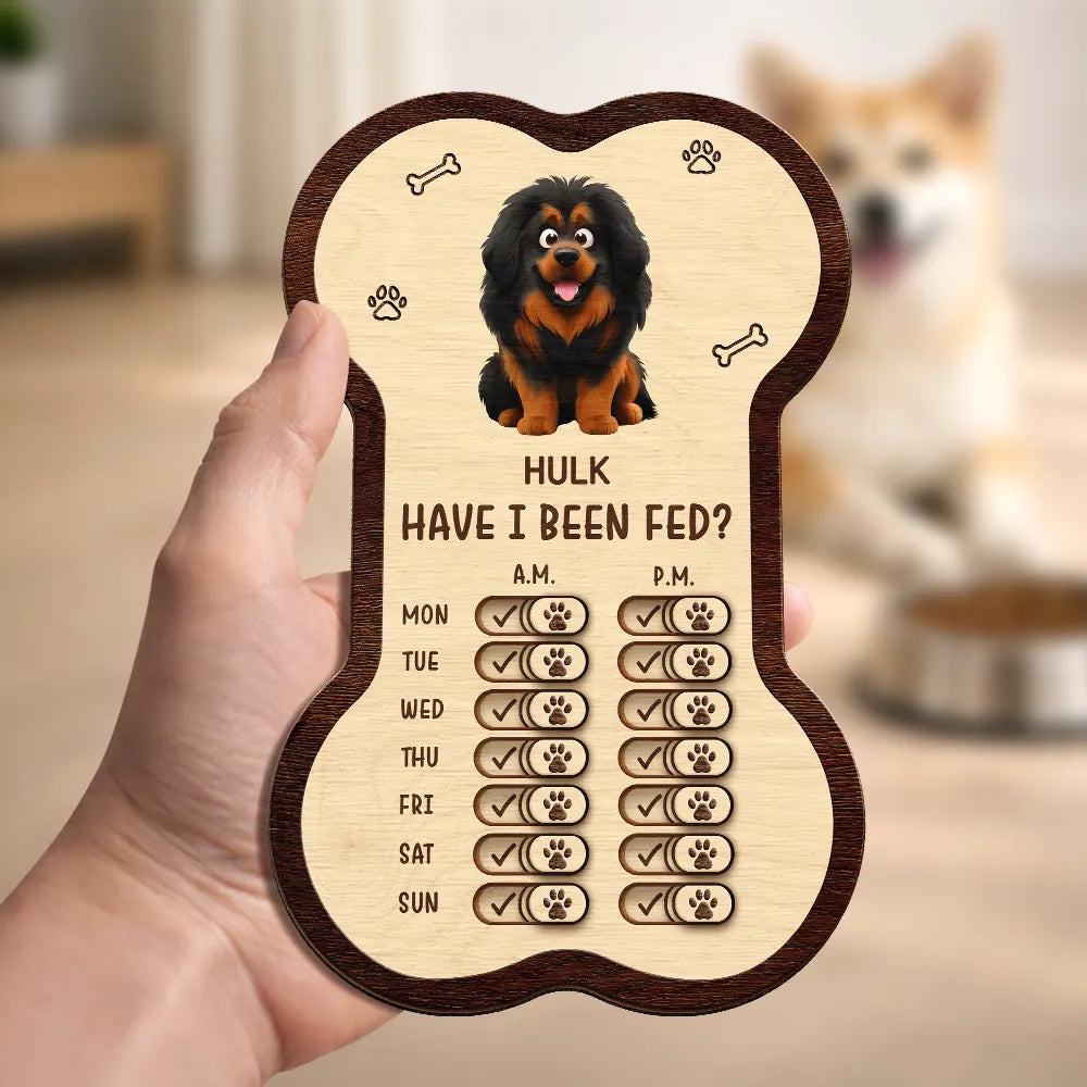 Dog Lovers,Dog Mom,Dog Dad,Dog Couple - Bone Shaped Feeding And Medication Tracker - Personalized Wooden Pet Feeding Reminder