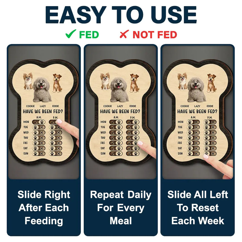 Dog Lovers,Dog Mom,Dog Dad,Dog Couple - Bone Shaped Feeding And Medication Tracker - Personalized Wooden Pet Feeding Reminder