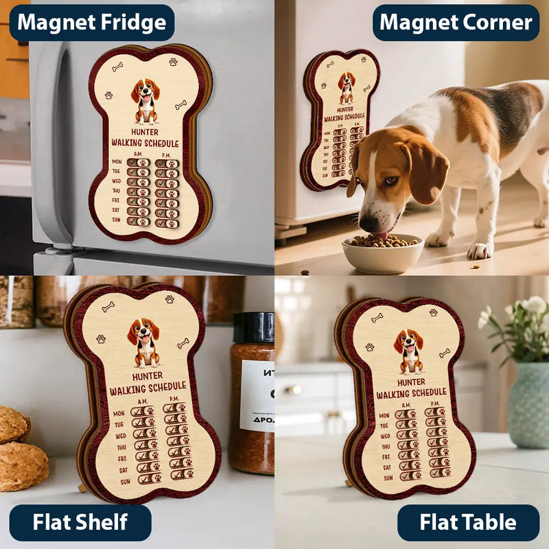Dog Lovers,Dog Mom,Dog Dad,Dog Couple - Bone Shaped Feeding And Medication Tracker - Personalized Wooden Pet Feeding Reminder