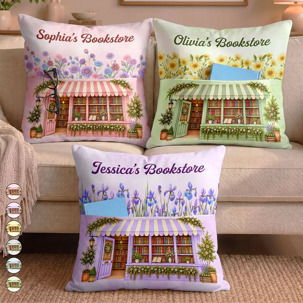 Cozy,Reading,Gift For Yourself,Gift For Women,Icon - Book Lovers Corner Bookstore With Birth Month Flower - Personalized Pocket Pillow