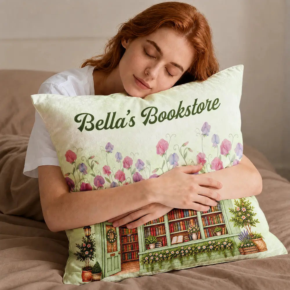 Cozy,Reading,Gift For Yourself,Gift For Women,Icon - Book Lovers Corner Bookstore With Birth Month Flower - Personalized Pocket Pillow