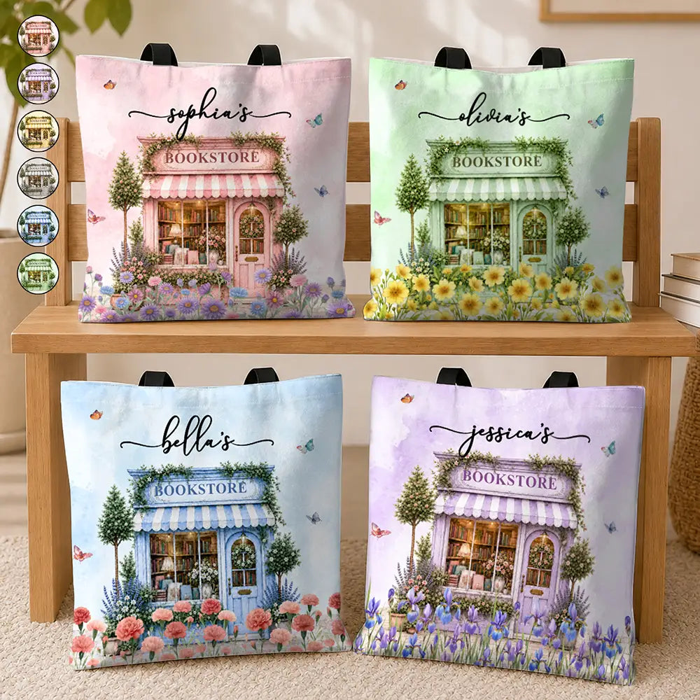Cozy,Reading,Gift For Yourself,Gift For Women,Icon - Book Lovers Corner Bookstore With Birth Month Flower - Personalized Tote Bag