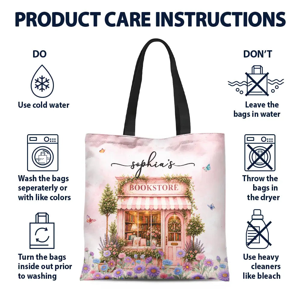 Cozy,Reading,Gift For Yourself,Gift For Women,Icon - Book Lovers Corner Bookstore With Birth Month Flower - Personalized Tote Bag