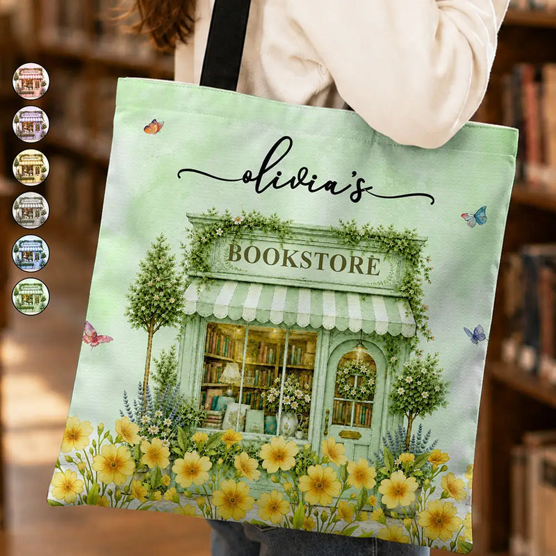 Cozy,Reading,Gift For Yourself,Gift For Women,Icon - Book Lovers Corner Bookstore With Birth Month Flower - Personalized Tote Bag