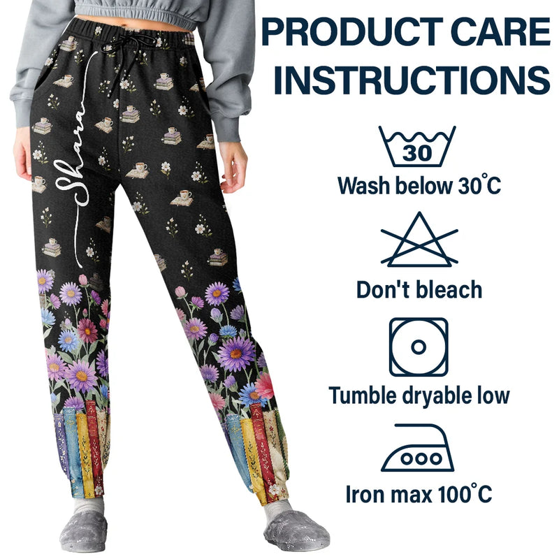 Reading,Gift For Yourself,Gift For Women,Icon,Happy - Book Lovers Watercolor Birth Month Flower - Personalized Pajama Pants