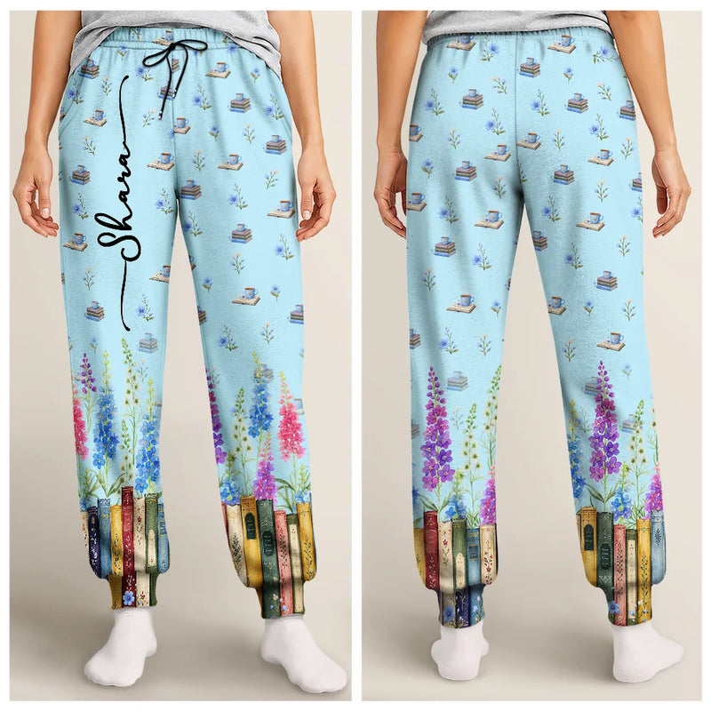 Reading,Gift For Yourself,Gift For Women,Icon,Happy - Book Lovers Watercolor Birth Month Flower - Personalized Pajama Pants