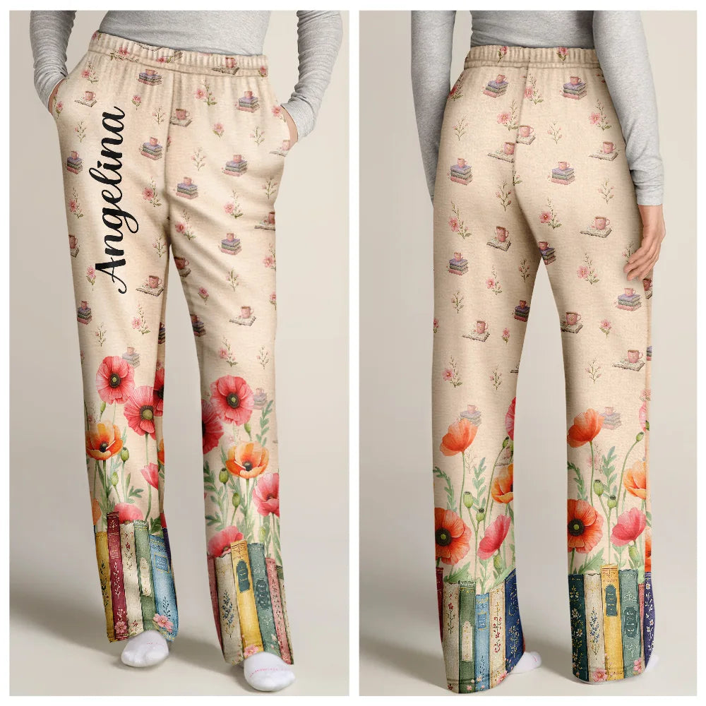 Reading,Gift For Yourself,Gift For Women,Icon,Happy - Book Lovers Watercolor Birth Month Flower - Personalized Pajama Pants