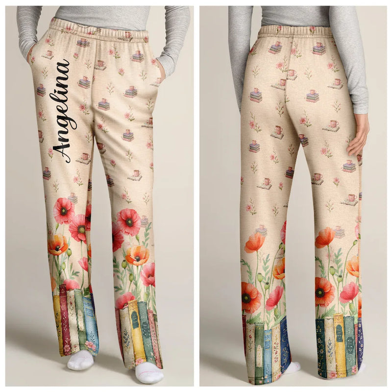Reading,Gift For Yourself,Gift For Women,Icon,Happy - Book Lovers Watercolor Birth Month Flower - Personalized Pajama Pants