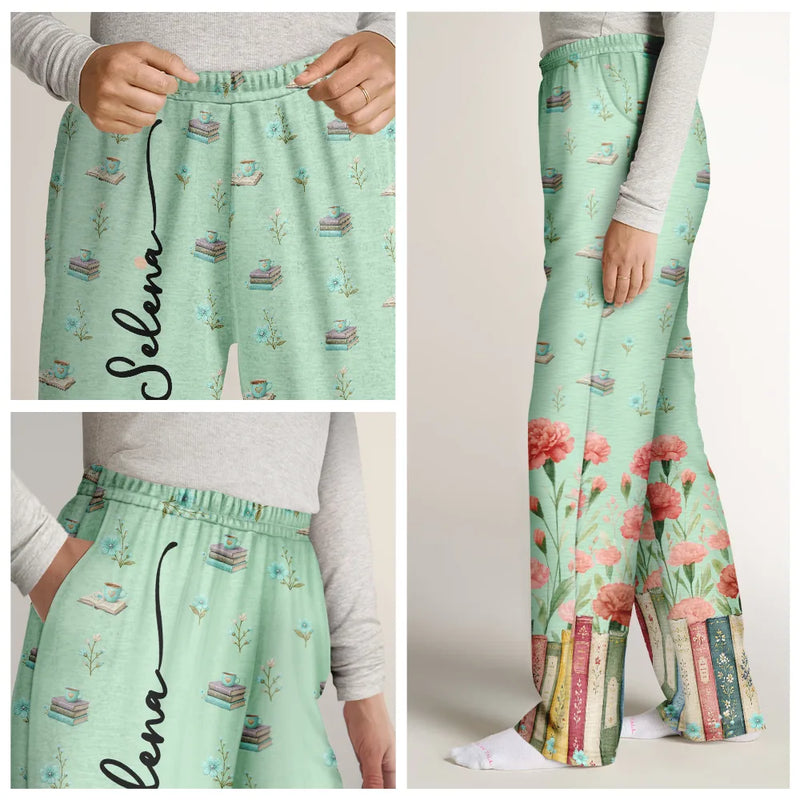 Reading,Gift For Yourself,Gift For Women,Icon,Happy - Book Lovers Watercolor Birth Month Flower - Personalized Pajama Pants