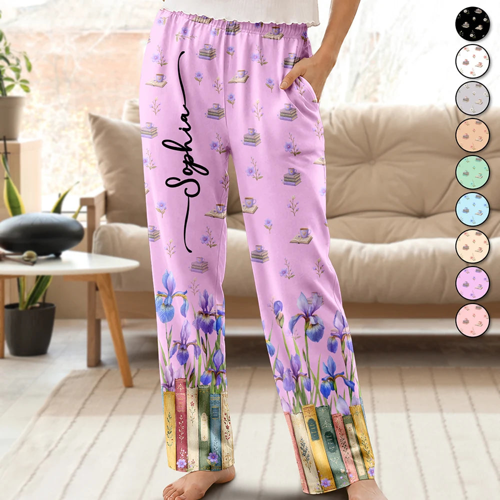 Book Lovers Watercolor Birth Month Flower - Personalized Pajama Pants