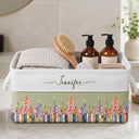 Top Market,Confident,Reading,Gift For Yourself,Gift For Women,Icon - Book Lovers Watercolor Birth Month Flower - Personalized Storage Basket