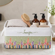 Top Market,Confident,Reading,Gift For Yourself,Gift For Women,Icon - Book Lovers Watercolor Birth Month Flower - Personalized Storage Basket
