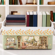 Proud,Reading,Gift For Yourself,Gift For Women,Icon - Book Lovers Book Nook Reading Corner Little Library With Birth Month Flower - Personalized Storage Basket