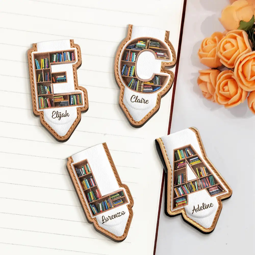Gift For Yourself,Reading - Bookish Monogram - Personalized Custom Shaped Leather Magnetic Bookmark