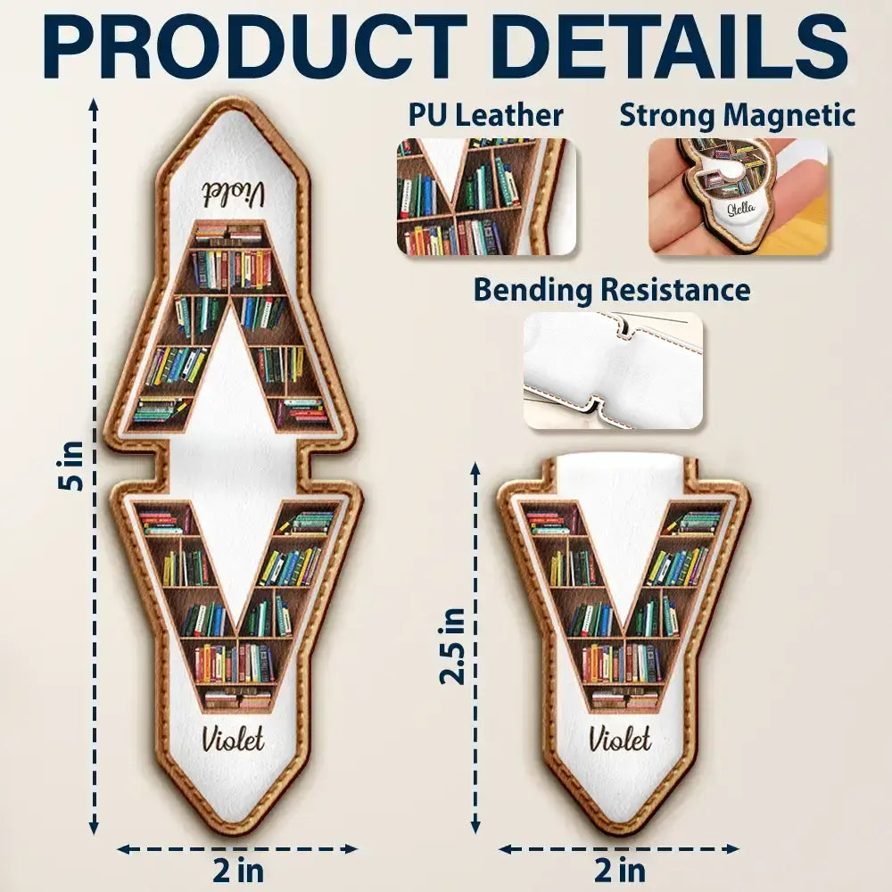 Gift For Yourself,Reading - Bookish Monogram - Personalized Custom Shaped Leather Magnetic Bookmark