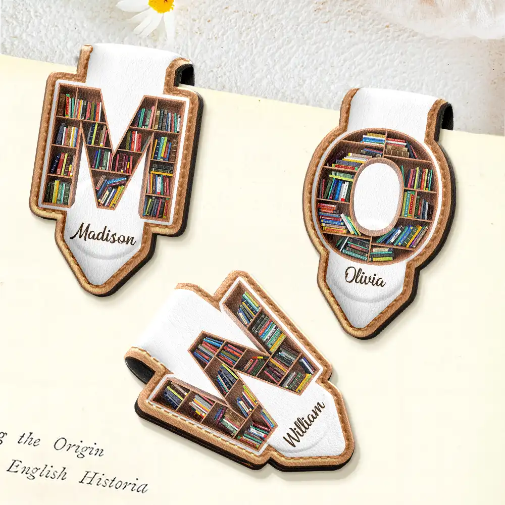Bookish Monogram - Personalized Custom Shaped Leather Magnetic Bookmark