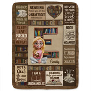 Reading,Gift For Yourself,Gift For Women,Happy - Bookish Monogram Reading Blanket - Personalized Fleece Blanket, Sherpa Blanket