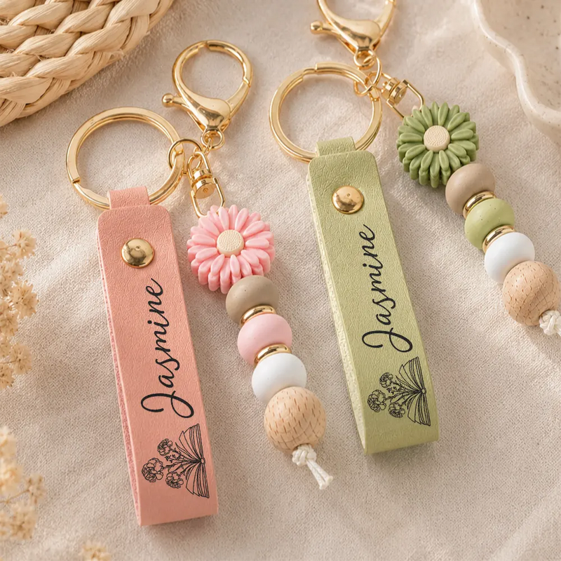 Gift For Yourself, Gift For Women, Reading, Adorable, Icon - Books Birth Month Flower - Personalized Leather Beaded Keychain